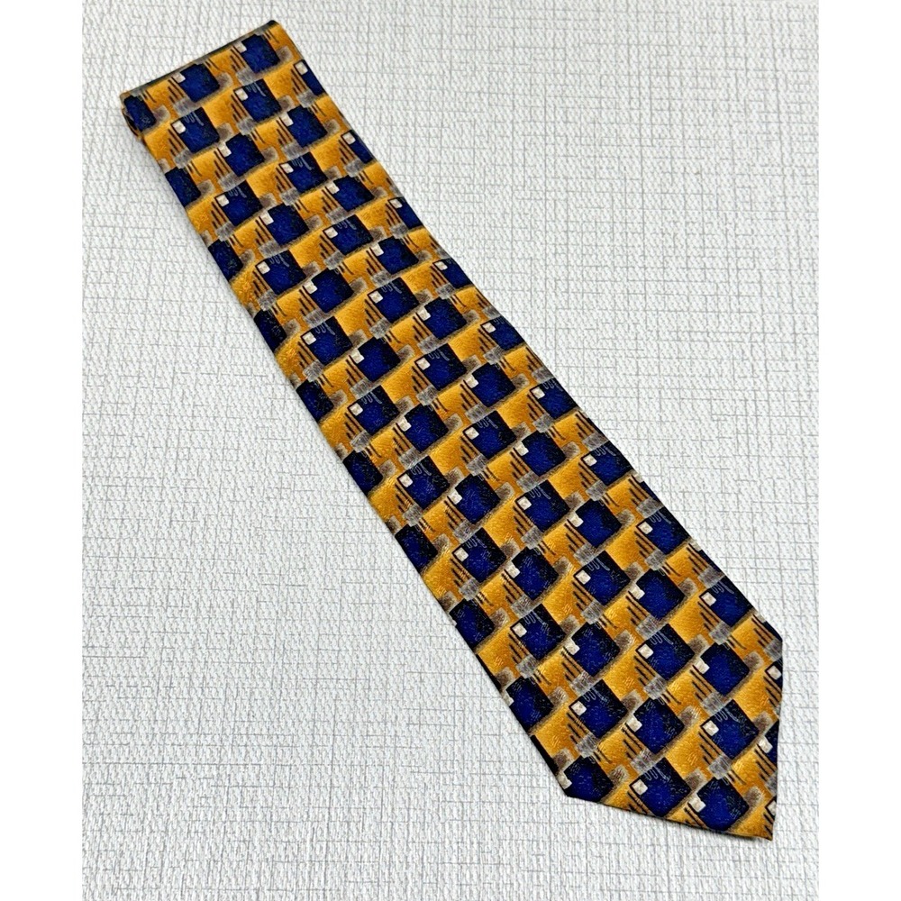 J.Z. Richards Nordstrom Tie Mens OS Gold‎ Navy Blue Geometric Abstract Silk USA